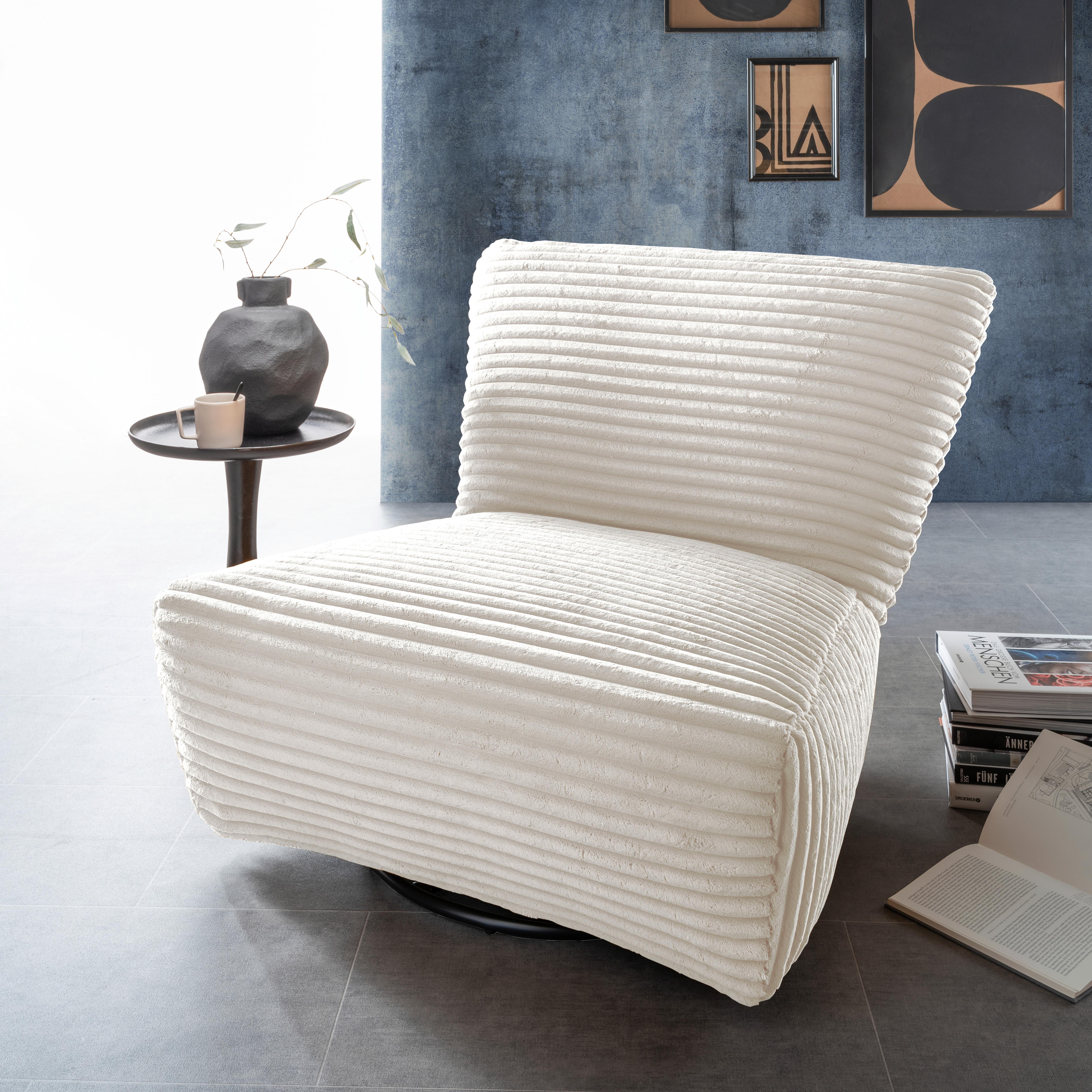 XXL-Sessel Cremallo Weiß 360° drehbar, B: 95 cm - Schwarz/Weiß, Trend, Textil (95/77/94cm) - Livetastic