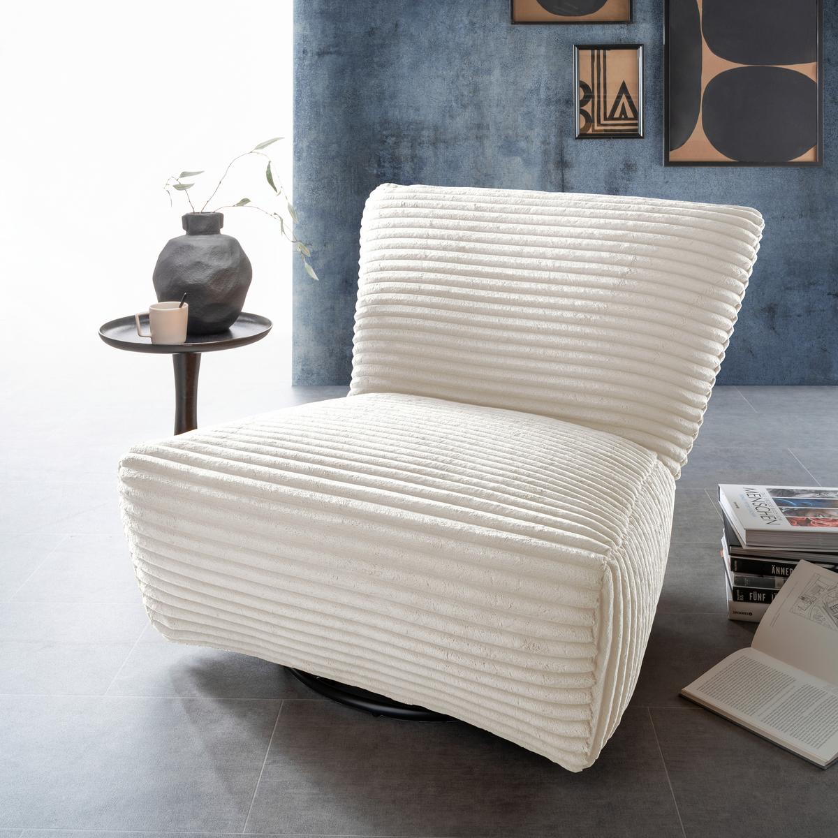 XXL-Sessel Cremallo Weiß Wippfunktion, drehbar, B: 95cm - Schwarz/Weiß, Trend, Textil (95/77/94cm) - Livetastic