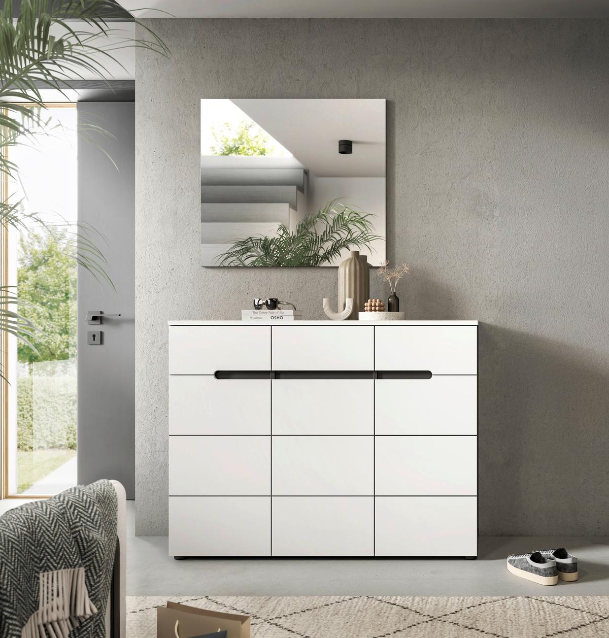 Schuhschrank Canu Grau/Weiß B: 120 cm - Schwarz/Weiß, Design, Holzwerkstoff (120/94/37cm) - Livetastic