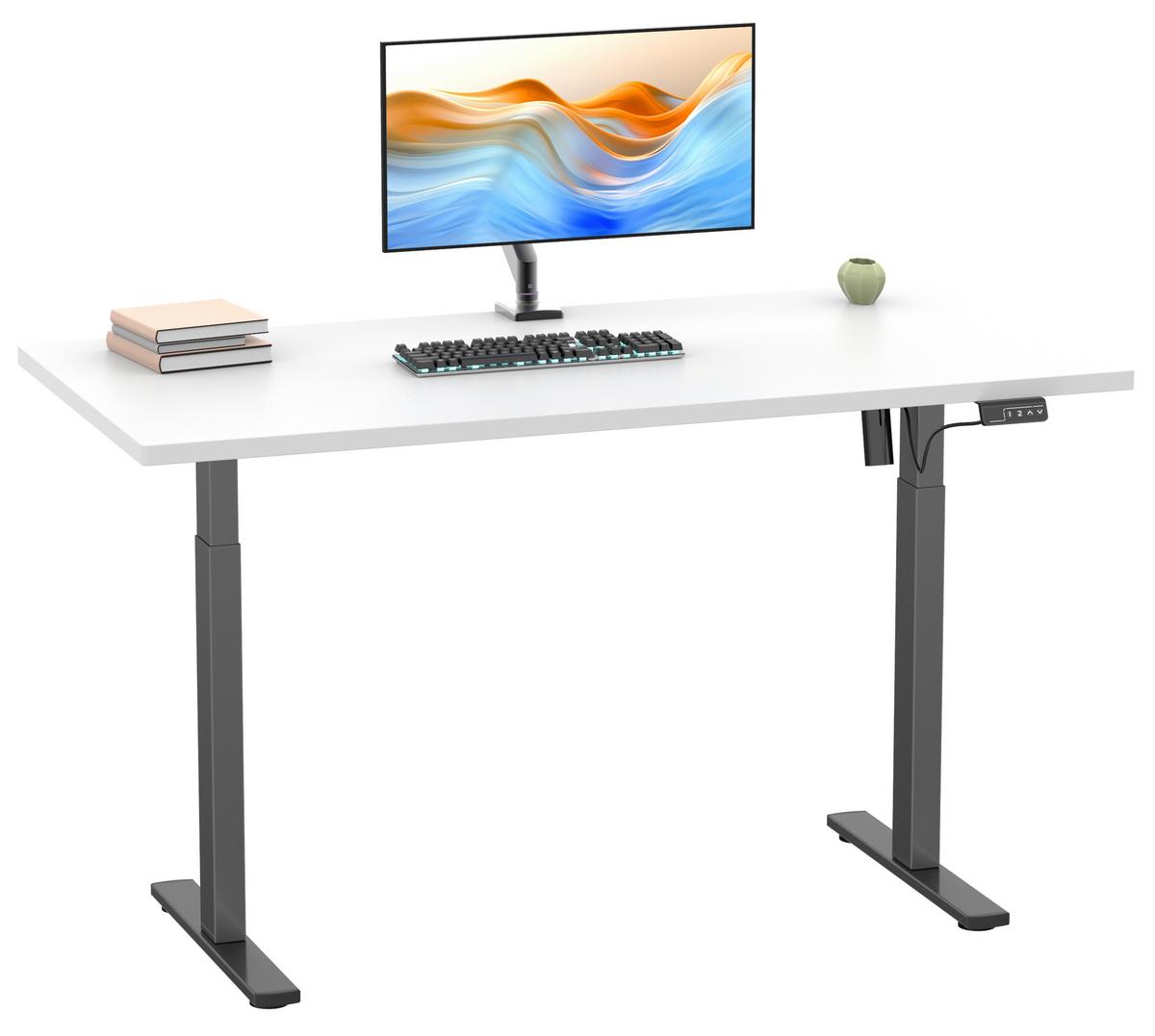 Schreibtisch höhenverstellbar E-Lona Schwarz/Weiß B: 140 cm - Silberfarben/Schwarz, Design, Holzwerkstoff/Metall (140/80/71cm) - MID.YOU