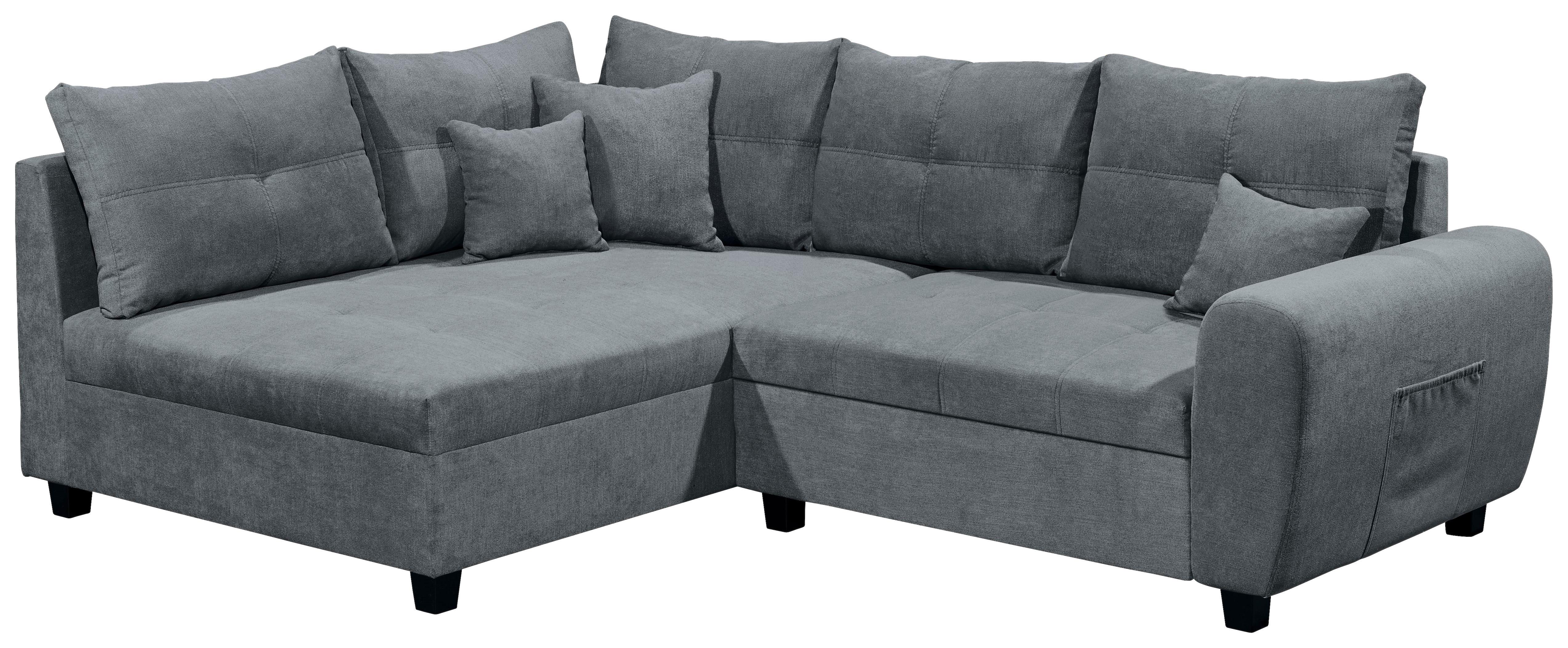 Ecksofa mit Schlaffunktion + Kissen Lea, Polyester-Nylon - Anthrazit, Basics, Textil (176/248cm) - MID.YOU