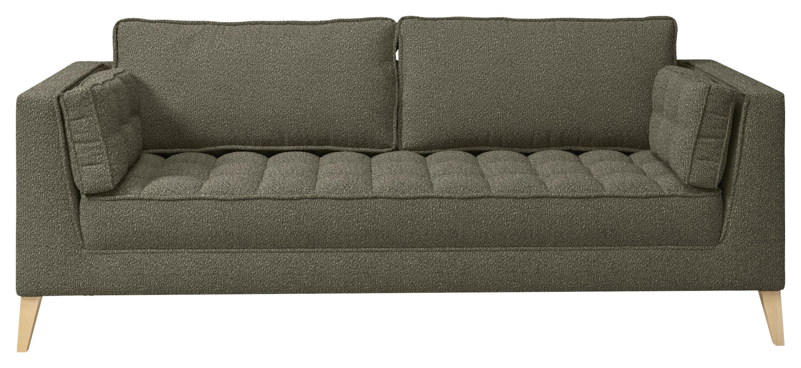 Třímístná pohovka DOTI, tmavě zelená - tmavě zelená/přírodní barvy, Design, kompozitní dřevo/textil (170/95/85cm) - MID.YOU