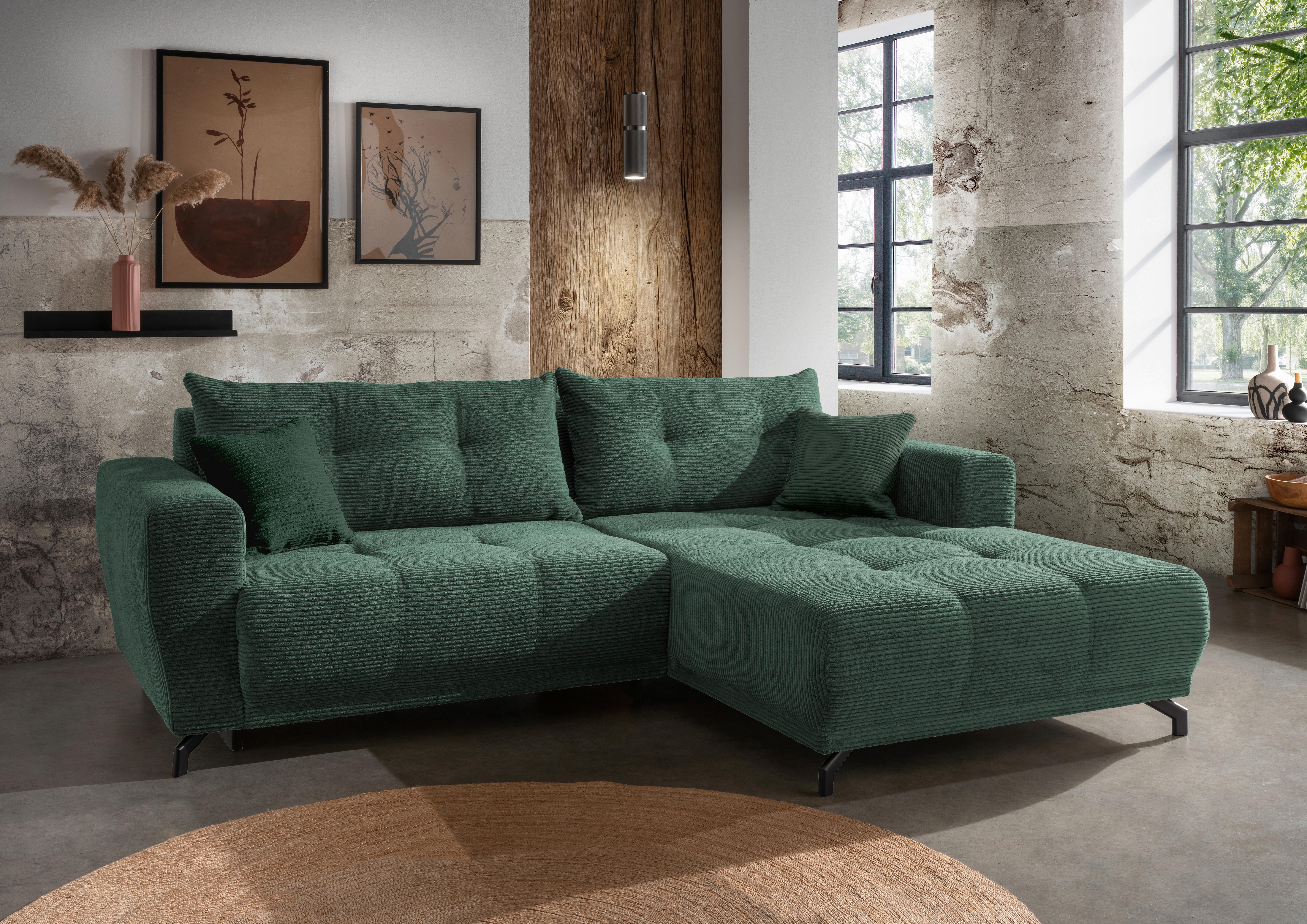 Ecksofa Liegefunktion Restato Dunkelgrün - Dunkelgrün/Schwarz, MODERN, Holz/Textil (246/177cm) - MID.YOU