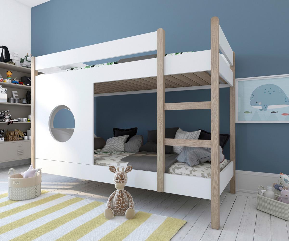 ETAGENBETT Naturfarben/Weiß 90x200cm - Naturfarben/Weiß, Design, Holz/Holzwerkstoff (90/200cm) - Livetastic