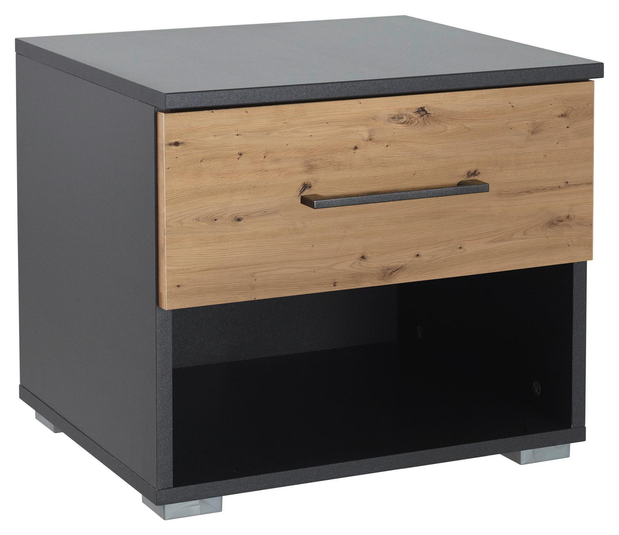Nachtkästchen Nevada Dunkelgrau B: 47 Cm - Dunkelgrau/Alufarben, MODERN, Holzwerkstoff (47/43/42cm) - Rauch Möbel