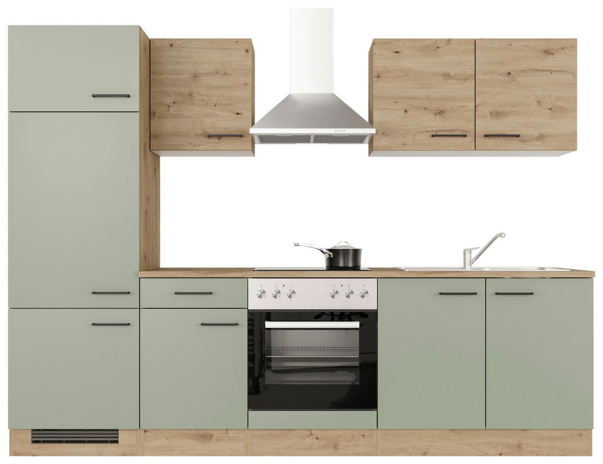 Küchenblock Cara Eiche Artisan/grün B: 270 Cm - Schilfgrün/Eiche Artisan, MODERN, Holzwerkstoff (270cm) - FlexWell