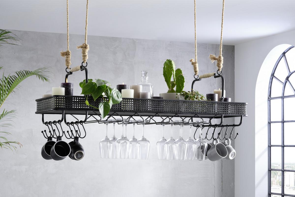 ZÁVĚSNÁ SKŘÍŇKA CONSTANTIN - černá/přírodní barvy, Lifestyle, kov/dřevo (120/35/41cm) - Premium Living