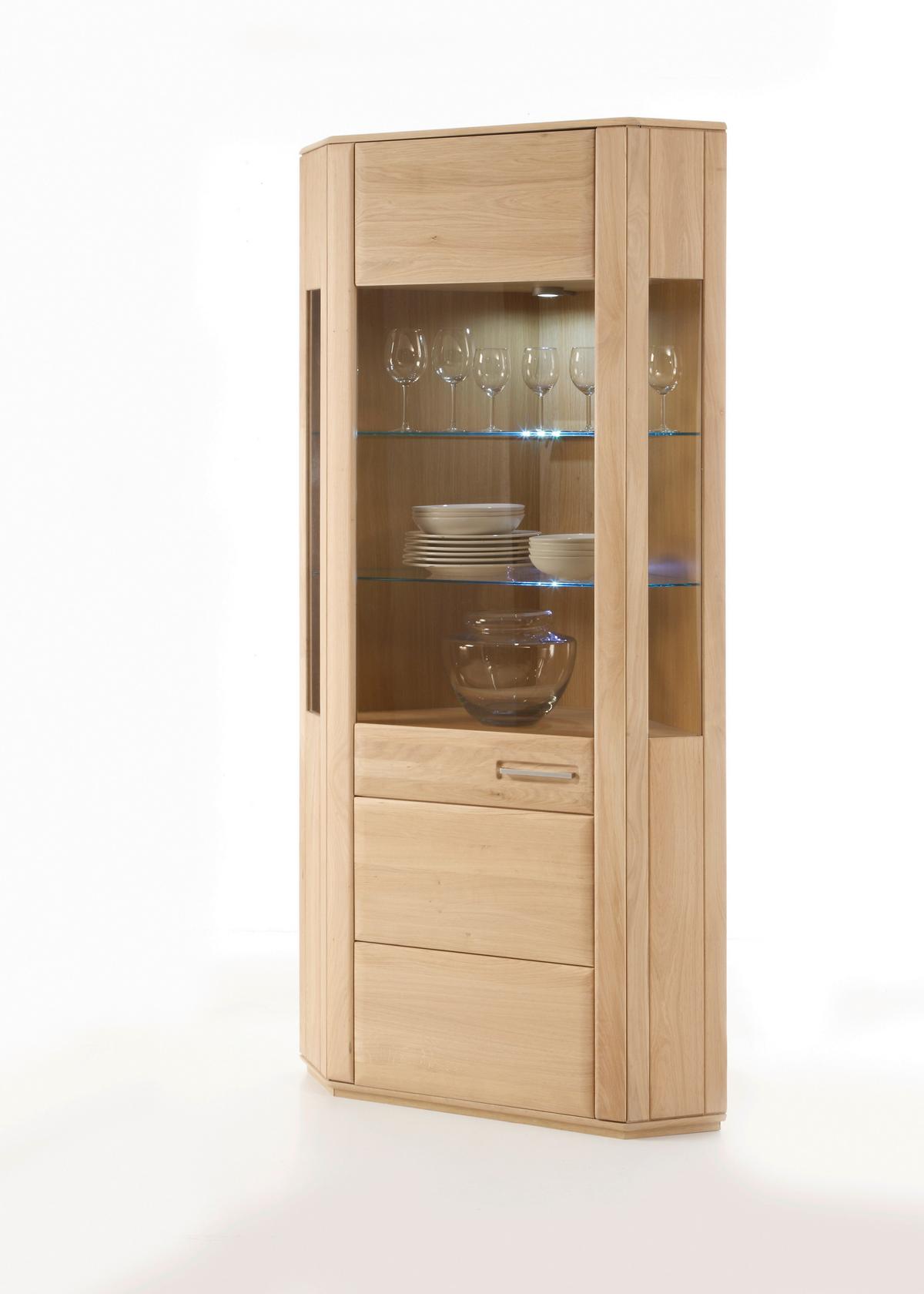 Eckvitrine teilmassiv B: 69 cm Sena Eichefarben - Eichefarben, Design, Glas/Holz (69/209/69cm) - Livetastic
