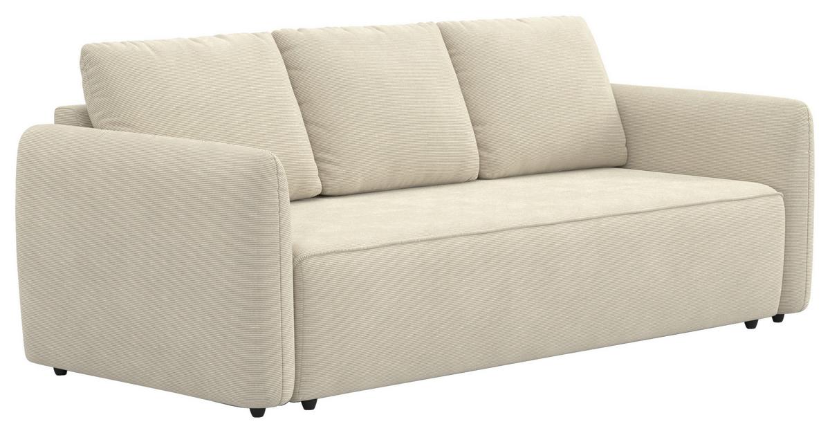 Megasofa mit Bettfunktion Flow Cord beige, B: 222cm - Beige/Schwarz, Trend, Textil (222/89/102cm) - MID.YOU