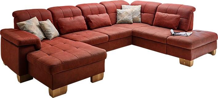 Sedacia súprava U ELLA, pravá, cihlová, bez funkcí - divoký dub/terracotta, Moderní, dřevo/textil (185/341/243cm)