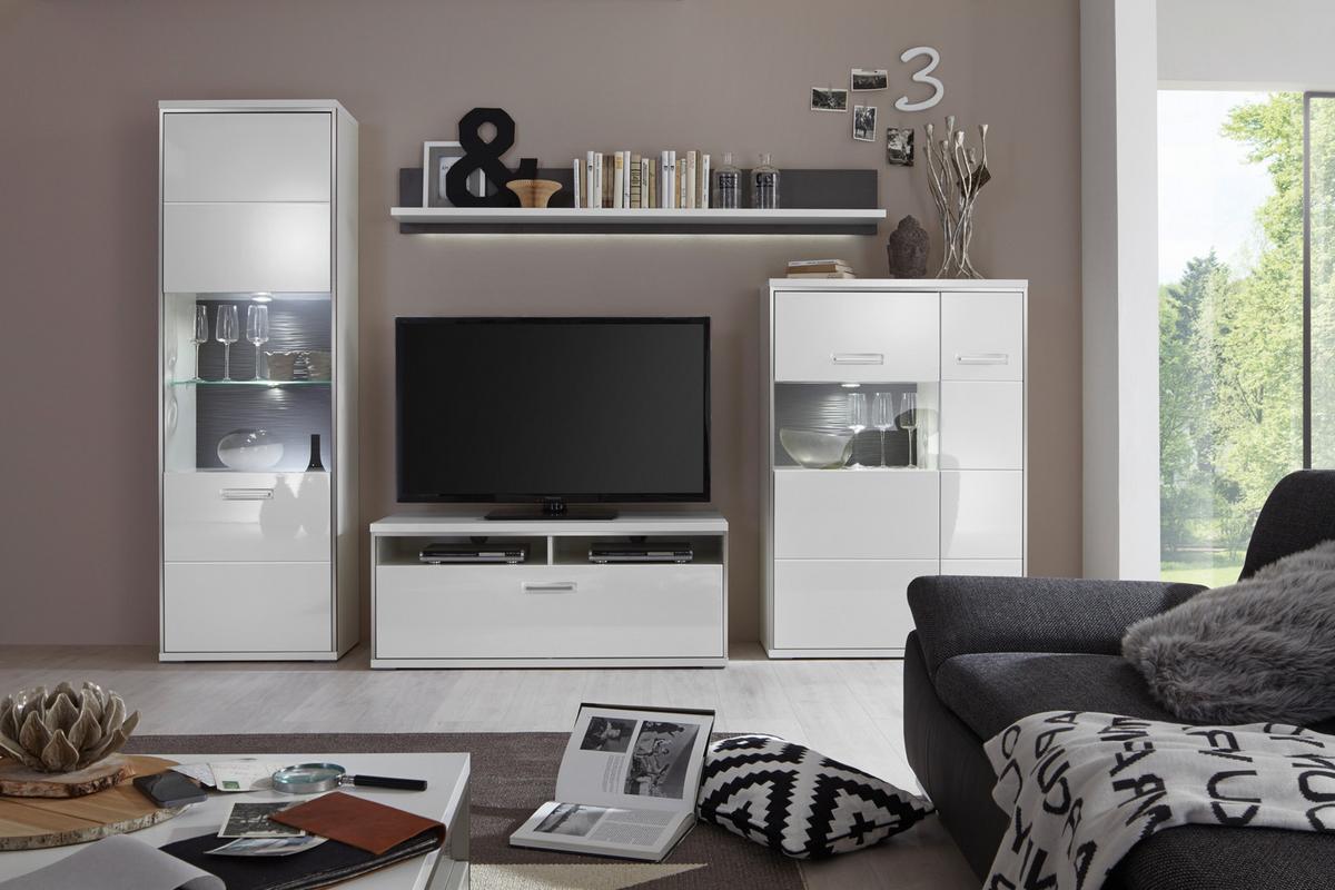 TV-Element Trento B: 124 cm Grau/Silberfarben/Weiß - Weiß Hochglanz/Silberfarben, Design, Holzwerkstoff/Metall (124/51/52cm) - Livetastic