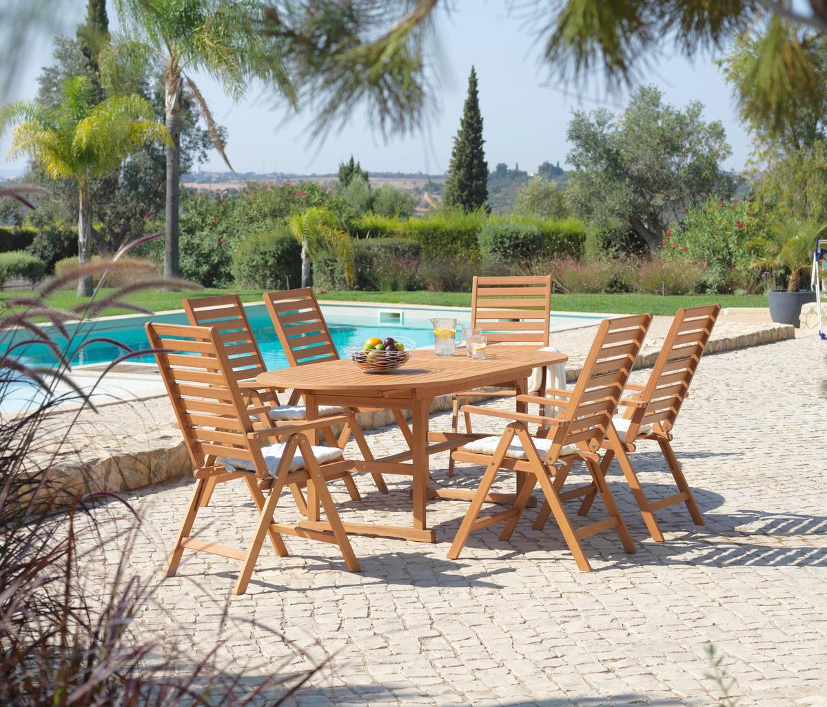 Gartengarnitur Ella 7-Teilig aus Holz Tisch ausziehbar - Braun, MODERN, Holz - Luca Bessoni