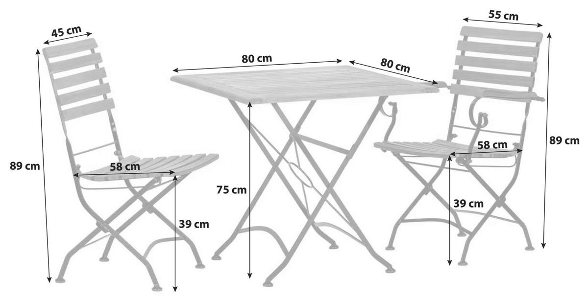 Gartengarnitur 3-Tlg. Lindau Echtholz / Metall - Anthrazit/Akaziefarben, Basics, Holz/Metall (80/75/80cm) - Gardenson