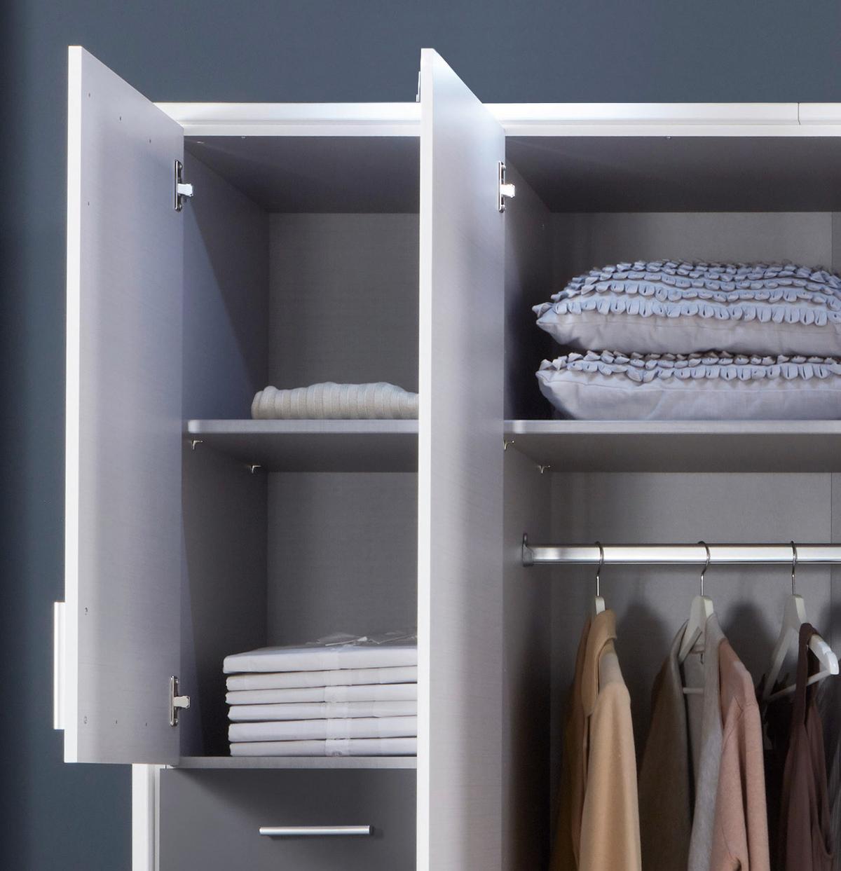 Drehtürenschrank Mit Spiegel + Laden B: 270 Cm Vegas, Weiß - Graphitfarben/Weiß, Basics, Holzwerkstoff (270/208/58cm) - MID.YOU