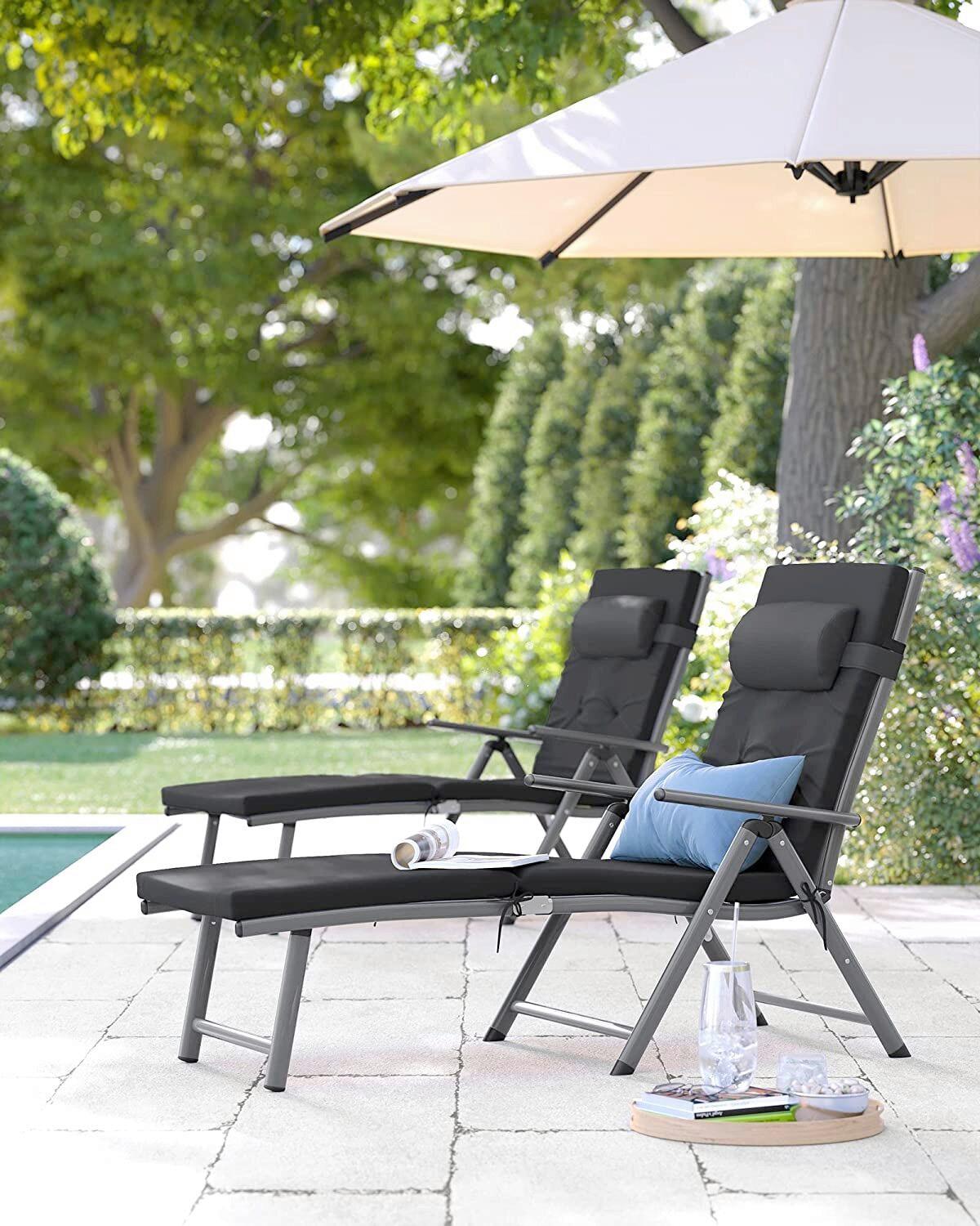 Sonnenliege Grau Schwarz verstellbar, B: 61cm - Schwarz/Grau, Basics, Textil/Metall (61/39/183cm) - Modante