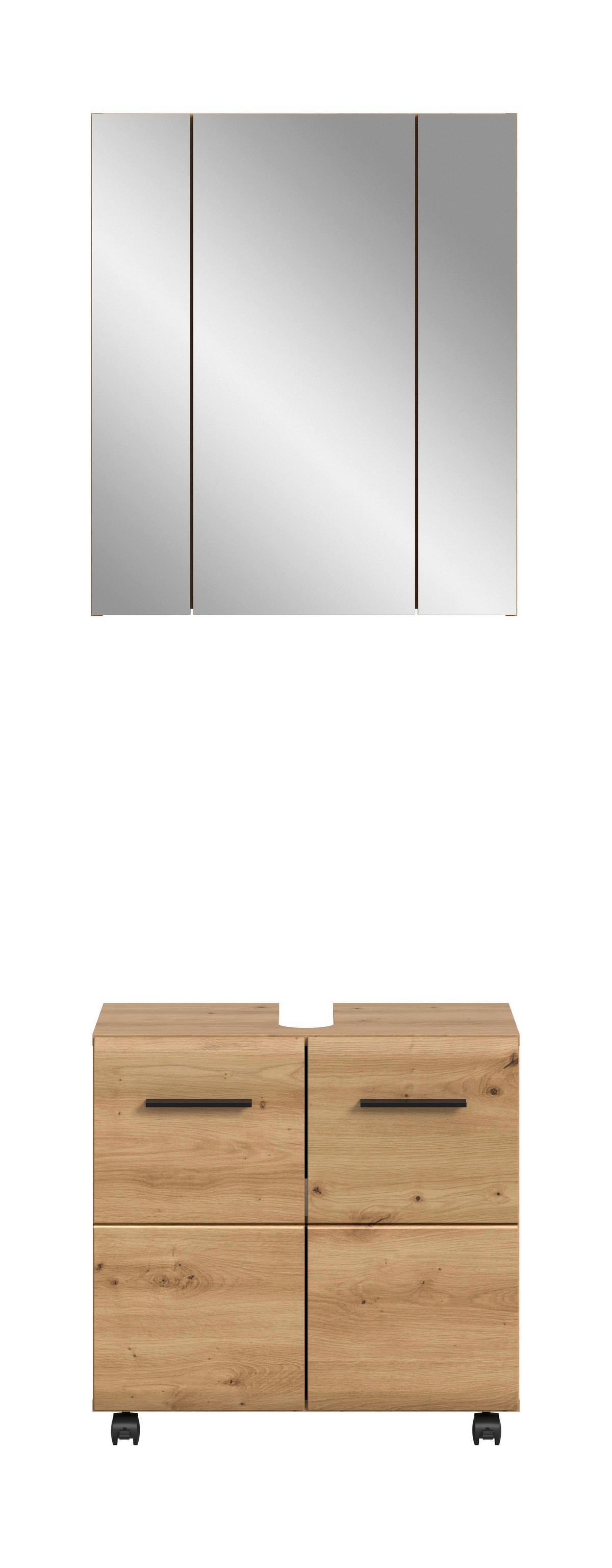Badezimmer Ice Eiche Artisan Dekor B: 60cm - Schwarz/Eiche Artisan, Trend, Glas/Holzwerkstoff (60cm) - MID.YOU