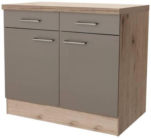 Kuchyňská spodní skříňka Riva US100 - dub San Remo/šampaňská, Moderní, kov/kompozitní dřevo (100/86/57cm)
