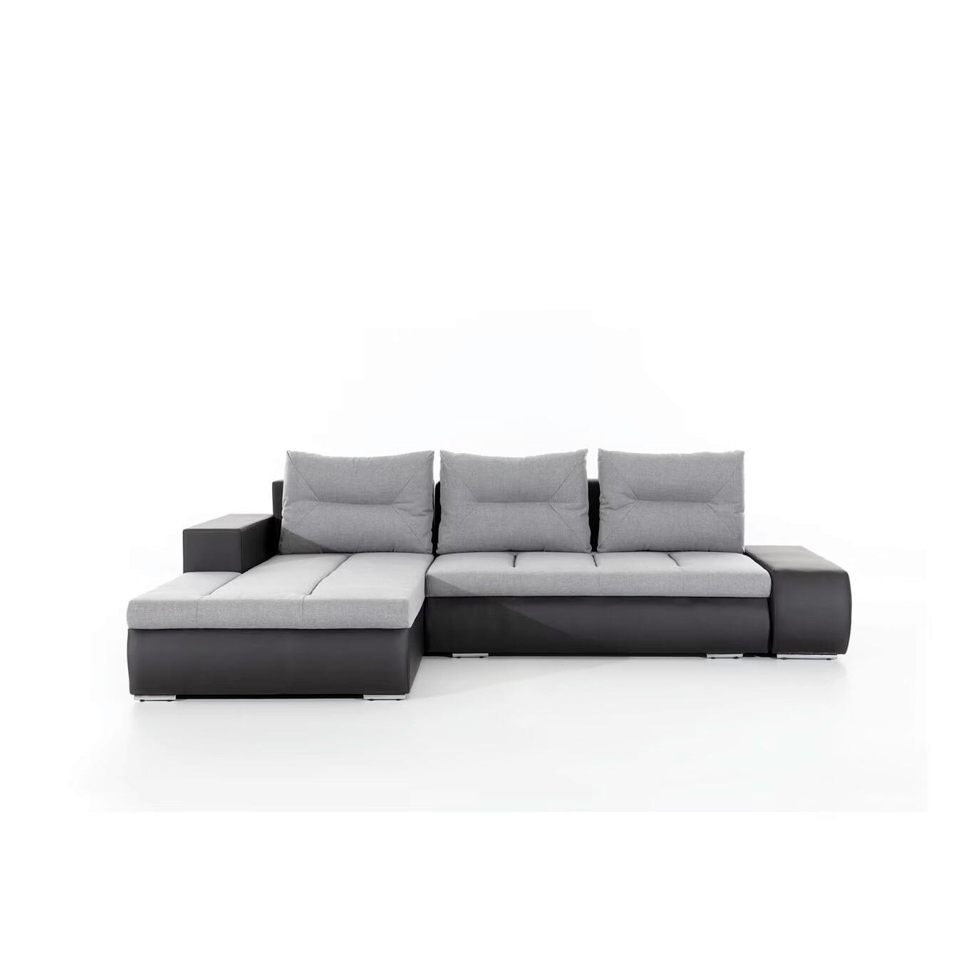 Ecksofa Ottavio Schwarz/Hellgrau S: 180x275 cm - Chromfarben/Hellgrau, Design, Textil (180/275cm) - MID.YOU
