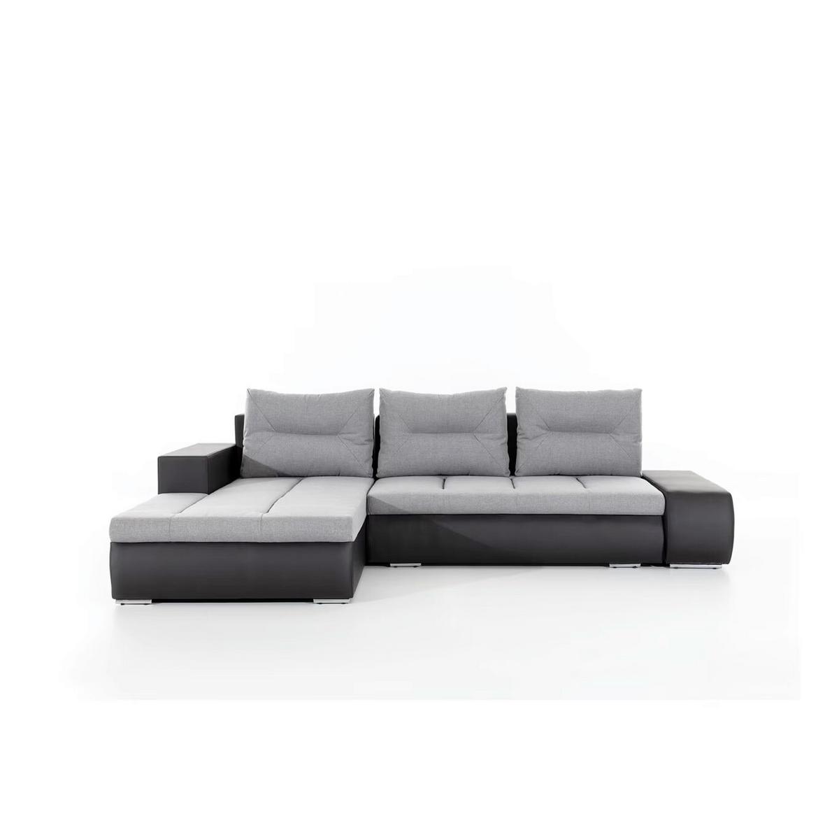 Ecksofa Ottavio Schwarz/Hellgrau S: 180x275 cm - Chromfarben/Hellgrau, Design, Textil (180/275cm) - MID.YOU