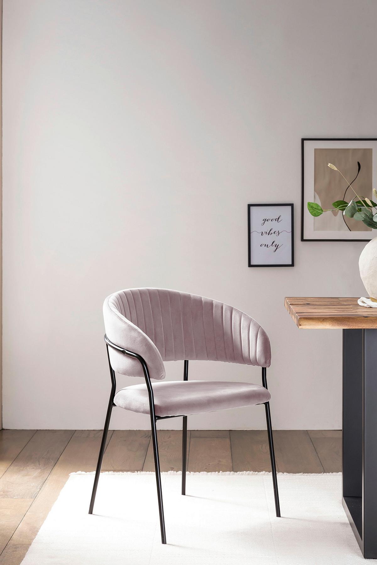 Armlehnstuhl Rosa B: 55 Cm - Schwarz/Rosa, MODERN, Textil/Metall (55/80/50cm) - Livetastic