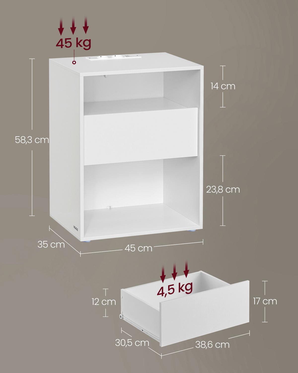 Nachttisch Nightstand - Weiß, MODERN, Holzwerkstoff (45/58,3/35cm) - MID.YOU