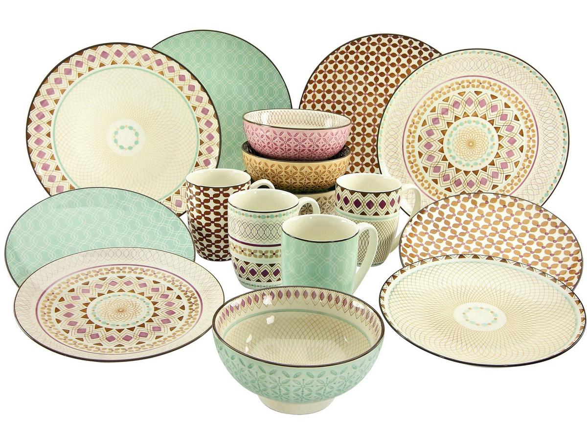 Kombiservice Mandala Keramik 4 Personen Geschirr Set - Multicolor, Basics, Keramik - Creatable