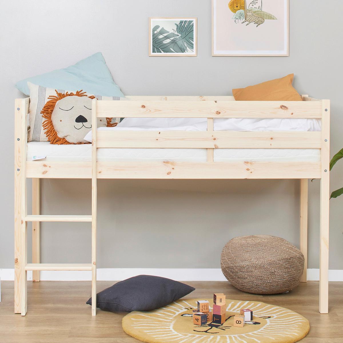 Hochbett Eco Comfort Kieferfarben 70x160cm - Weiß/Naturfarben, MODERN, Holz/Kunststoff (70/160cm) - MID.YOU