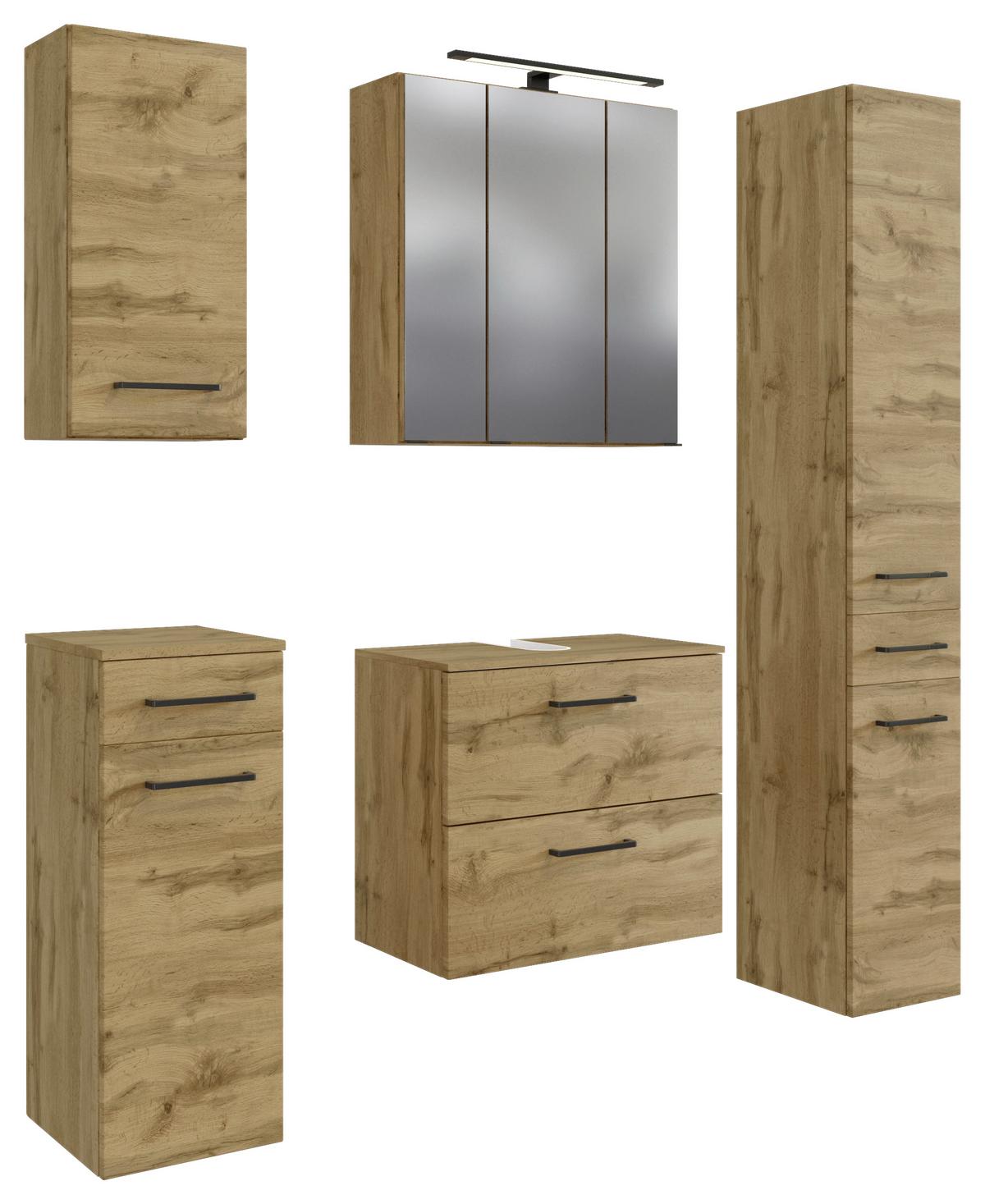 Badmöbel-set 5-tlg. Manchester B: 120 Cm Eiche Wotan Dekor - Eichefarben, MODERN, Holzwerkstoff (120cm) - Held