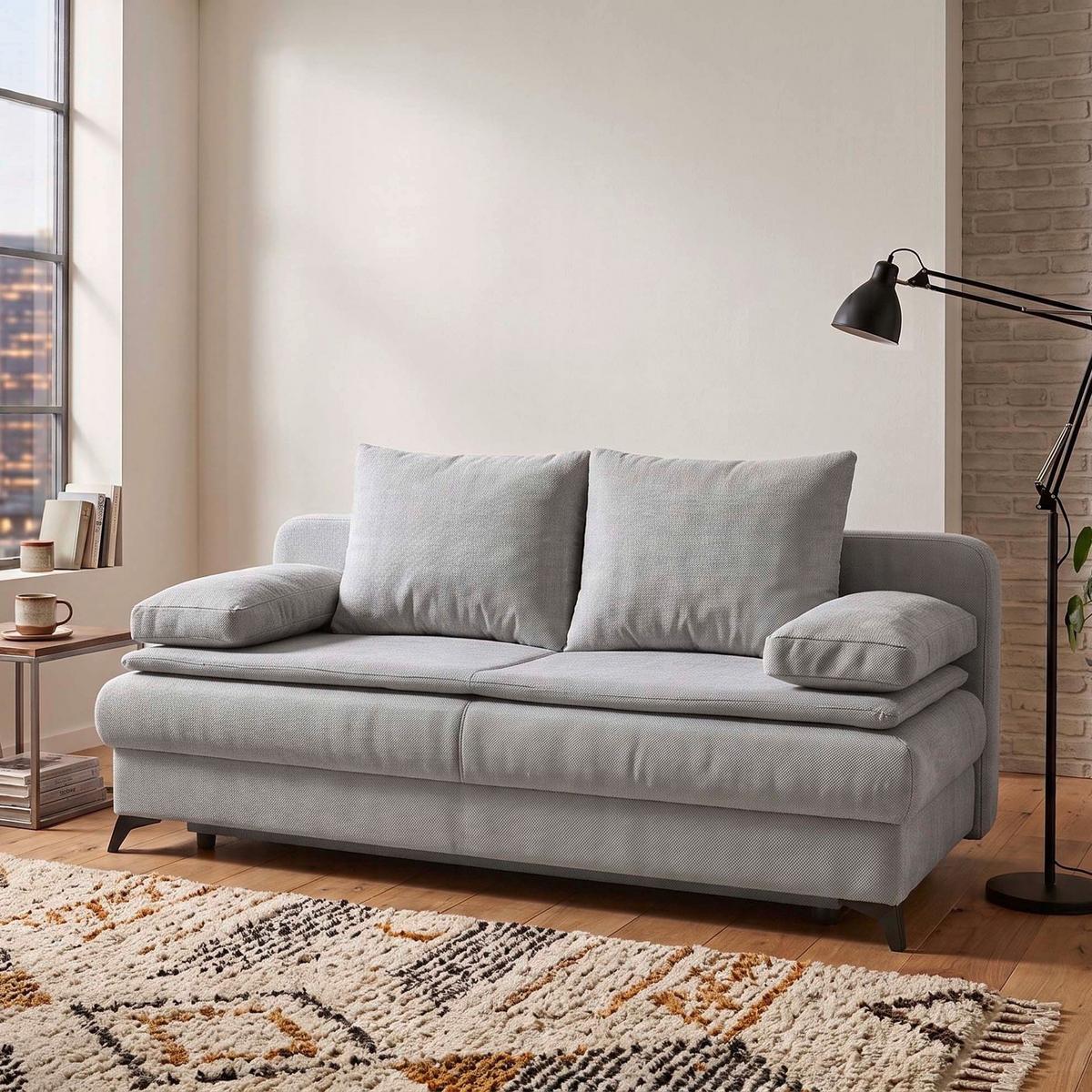 Rozkladacia pohovka KEN, sivá - čierna/sivá, Konventionell, kompozitné drevo/textil (209/90/105cm) - Based