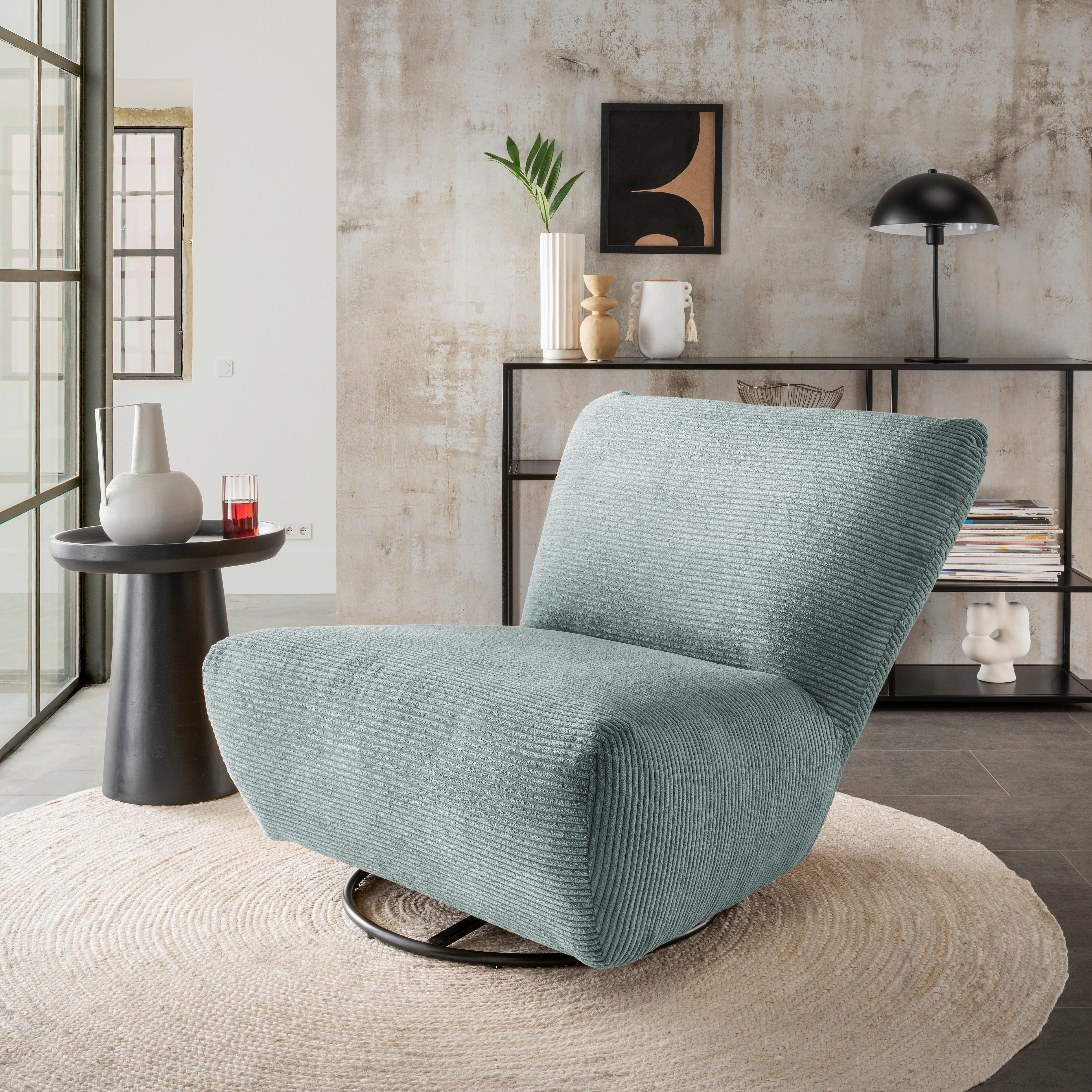 XXL-Sessel Cremallo Blau Wippfunktion, drehbar, B: 95cm - Blau/Schwarz, Trend, Textil (95/77/94cm) - Livetastic