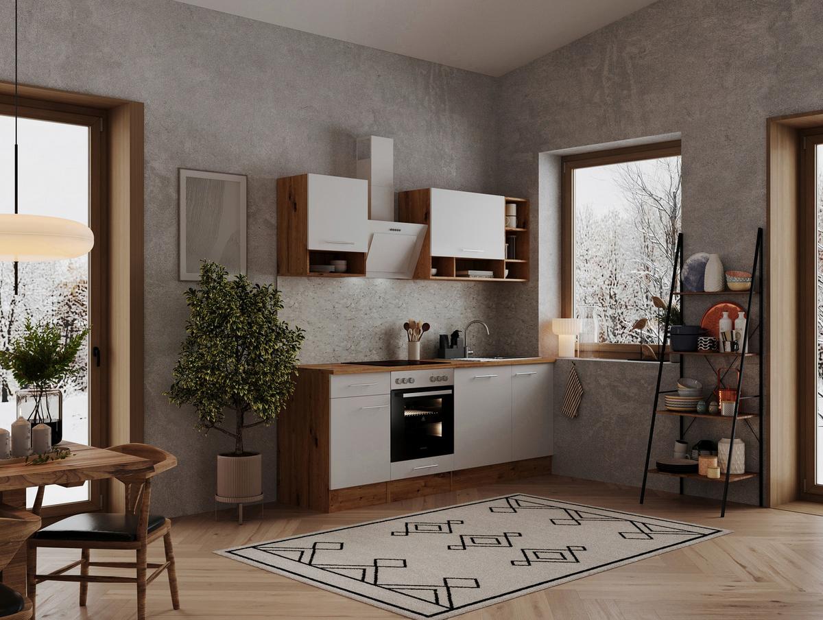 Küchenzeile mit Geräten B: 220 cm Eichefarben/Weiß - Eichefarben/Weiß, MODERN, Holzwerkstoff (220cm) - Respekta
