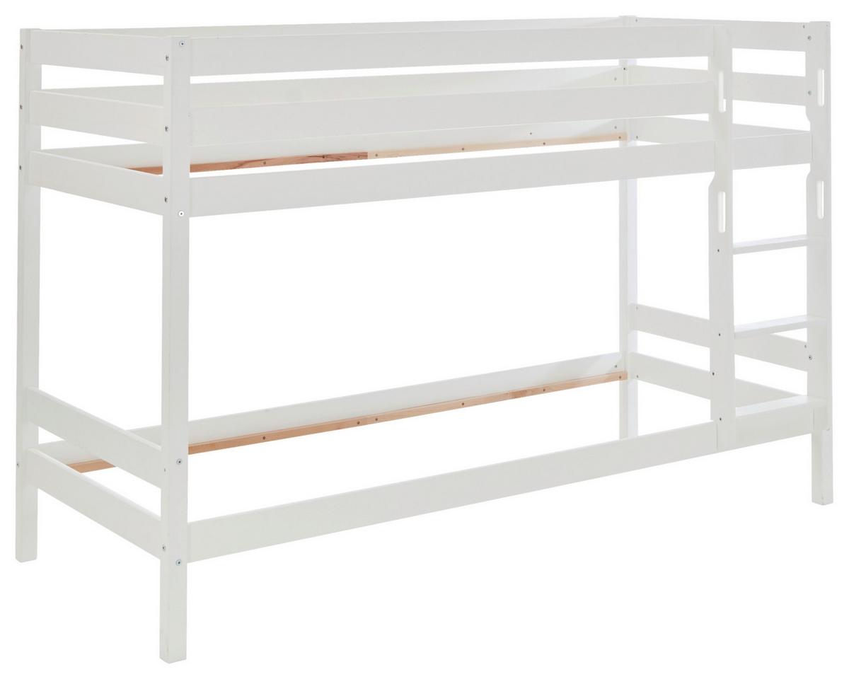 Etagenbett Lupo 2 Weiß Buche Massiv mit Absturzsicherung - Weiß, KONVENTIONELL, Holz (90/200cm)