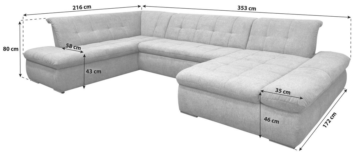 Wohnlandschaft Moric Mit Schlaffunktion Petrol - Chromfarben/Petrol, KONVENTIONELL, Textil (216/353/172cm) - MID.YOU