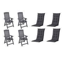 Gartenstuhl-set Tampa+auflagen Set - Anthrazit/Schwarz, MODERN, Kunststoff/Textil (44/111/50cm) - Gardenson