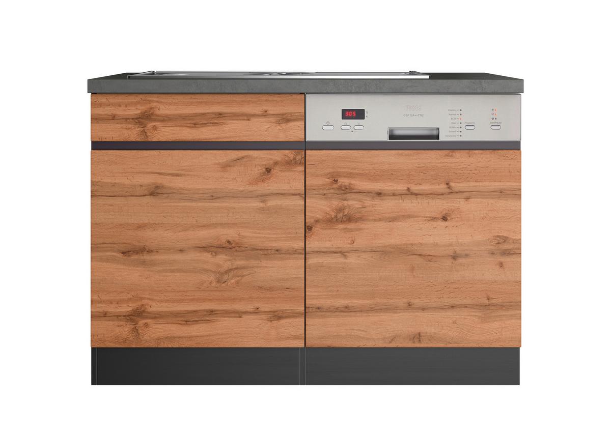 Spülenschrank Mit Spüle Turin B: 120 cm Graphit/Eiche Dekor - Eiche Wotan/Graphitfarben, Design, Holzwerkstoff (120/86/60cm) - Held