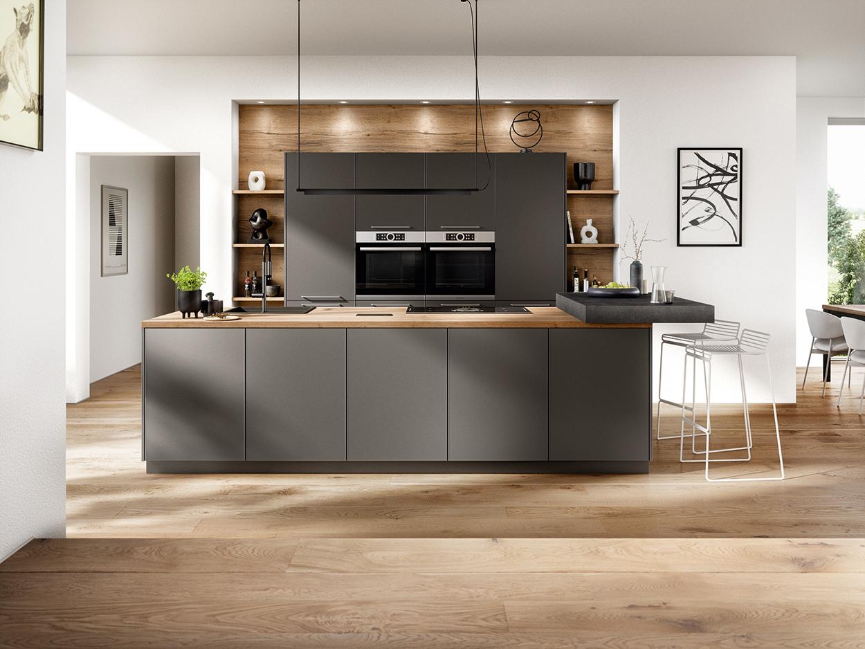 Einbauküche Atlantis Frei Planbar Modernes Design - Eichefarben/Anthrazit, MODERN, Holzwerkstoff - Vertico