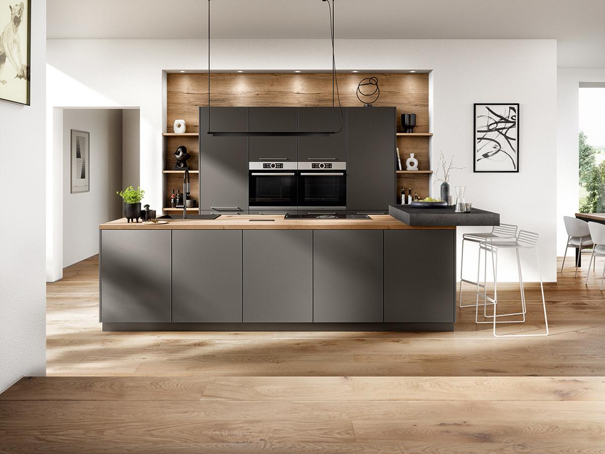 Einbauküche Atlantis Frei Planbar Modernes Design - Eichefarben/Anthrazit, MODERN, Holzwerkstoff - Vertico
