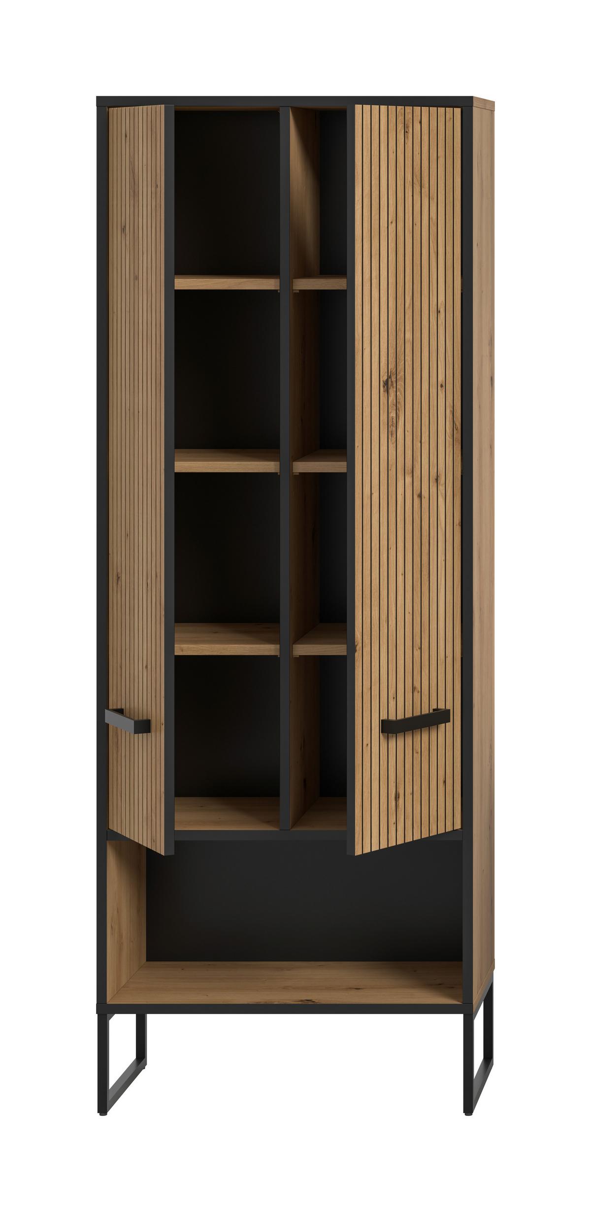 Hochschrank Bagno Schwarz /Eiche Artisan Dekor B: 59cm - Schwarz/Eiche Artisan, Trend, Holzwerkstoff (59/159/32cm) - MID.YOU