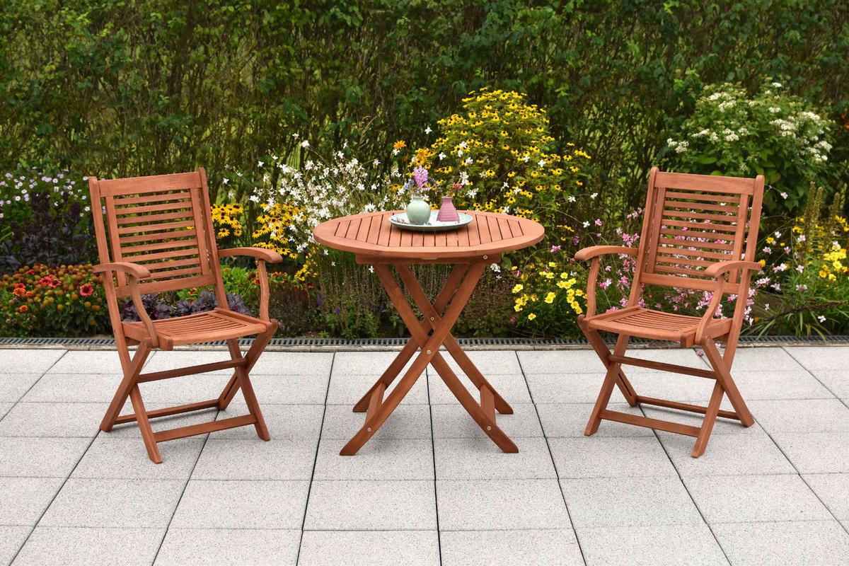 Balkonset Cordoba Set 3tlg. - Naturfarben, MODERN, Holz - Gardenson