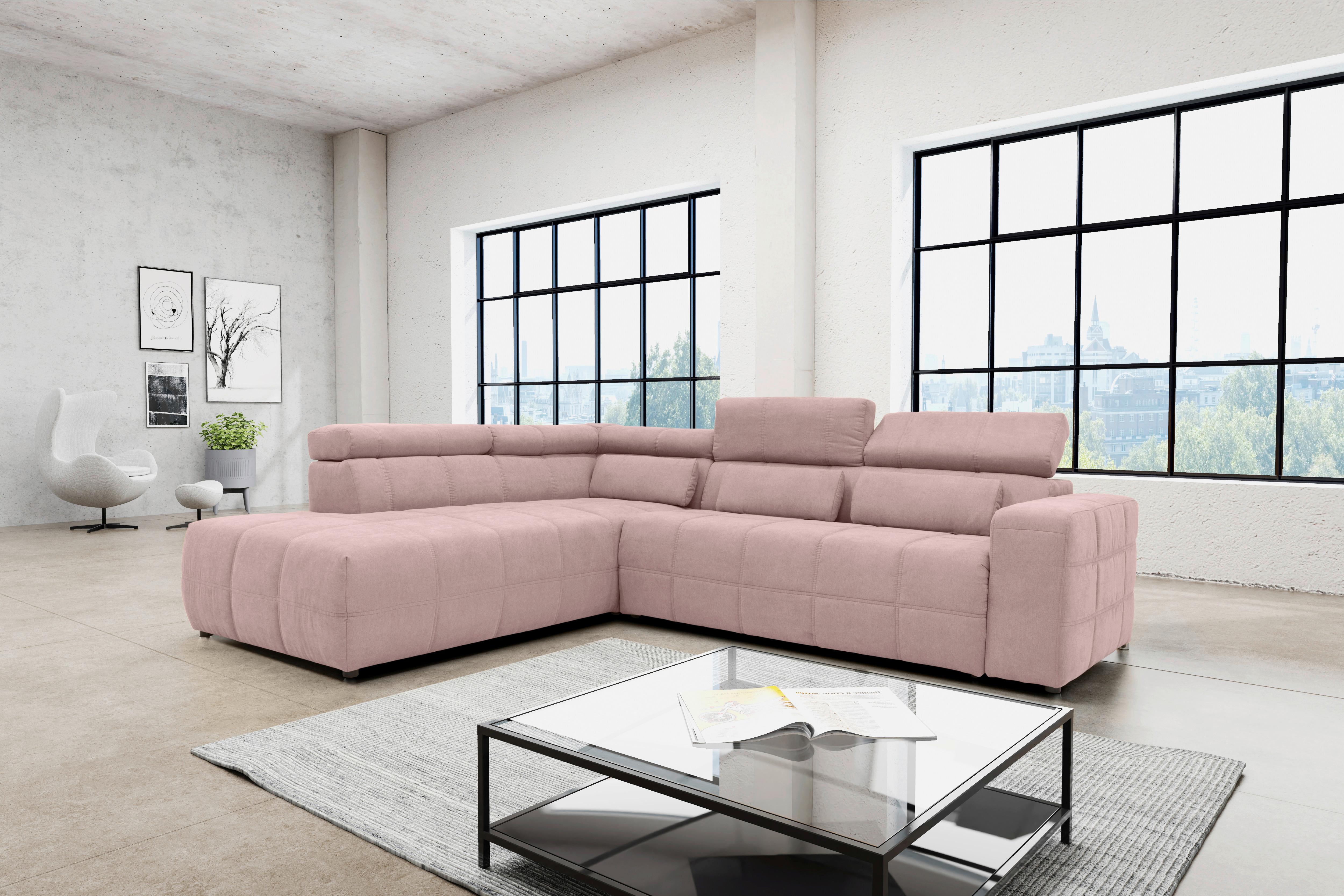 Ecksofa + Kopfteilverstellung Brandon Pink Mikrofaser - Schwarz/Rosa, Design, Textil (228/275cm) - MID.YOU