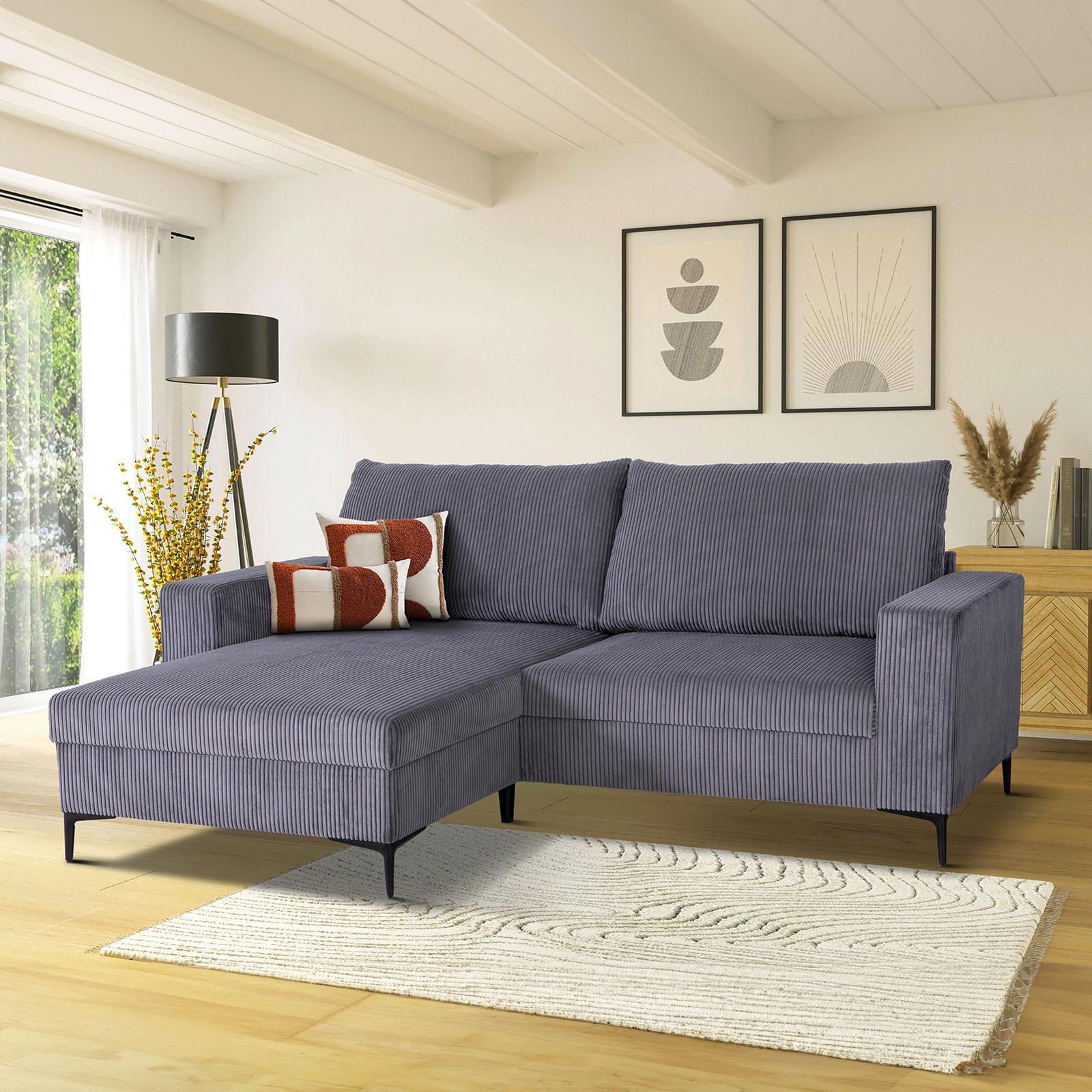 Ecksofa Toffee Mit Kissen, Anthrazit Cord 208x140 Cm - Anthrazit/Schwarz, Basics, Holz/Textil (208/140/88cm)