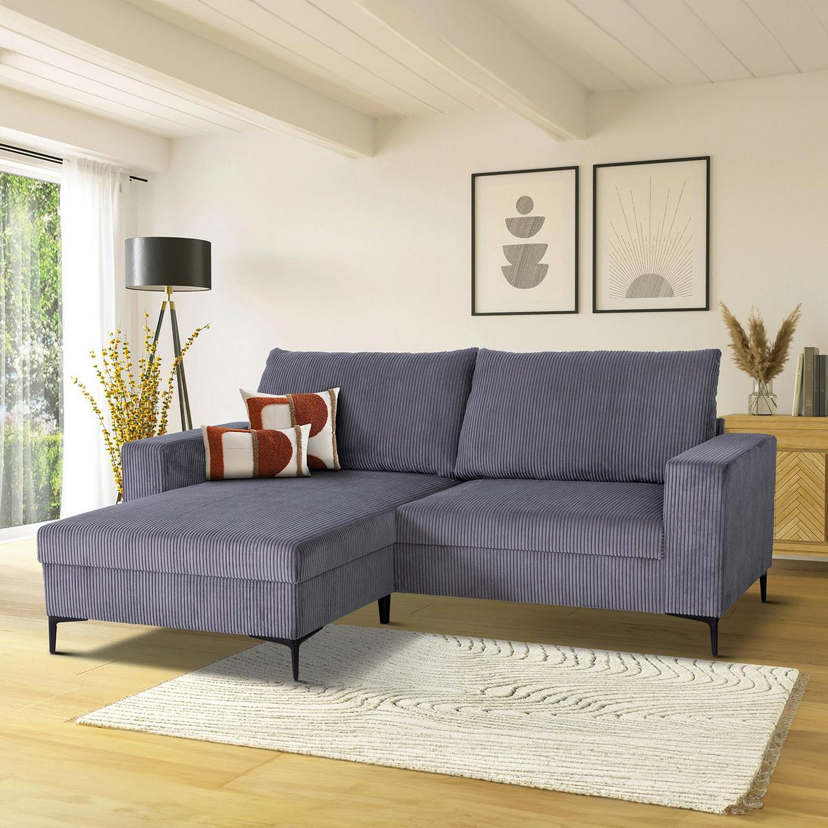 Ecksofa Toffee mit Kissen, Anthrazit Cord 208x140 cm - Anthrazit/Schwarz, Basics, Holz/Textil (208/140/88cm)