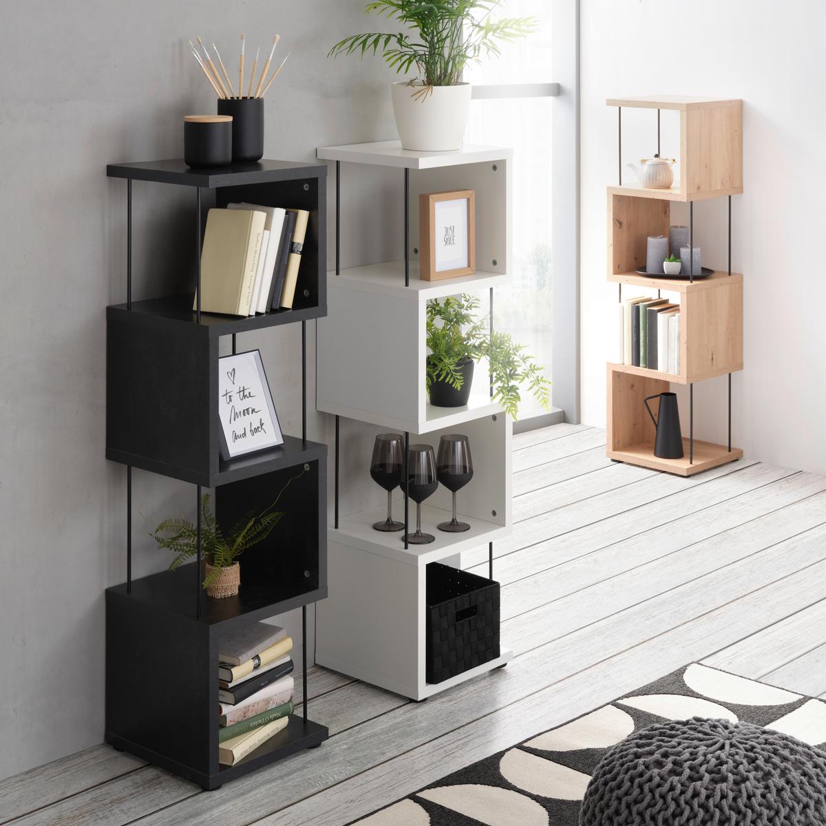 STOJACÍ REGÁL STICKS - čierna/farba duba, Modern, kompozitné drevo/plast (33/126/33cm) - Mömax