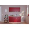 Miniküche mit Kühlschrank + Kochfeld 150cm Rot/Eiche Dekor - Rot, Basics, Holzwerkstoff (150cm) - Respekta
