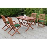 Gartentischgruppe Rio 5 -Teilig. Grün/Naturfarben - Eukalyptusholzfarben/Grün, KONVENTIONELL, Holz/Textil - Gardenson