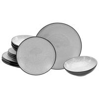 Tafelservice Malmö Schwarz, Grauweiß 12--Teilig - Grauweiß/Schwarz, Basics, Keramik - Creatable