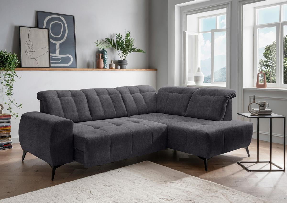 Ecksofa Mit Usb Anschluss Sano, Anthrazit, S: 261x200 Cm - Anthrazit/Schwarz, MODERN, Textil (261/200cm) - Livetastic