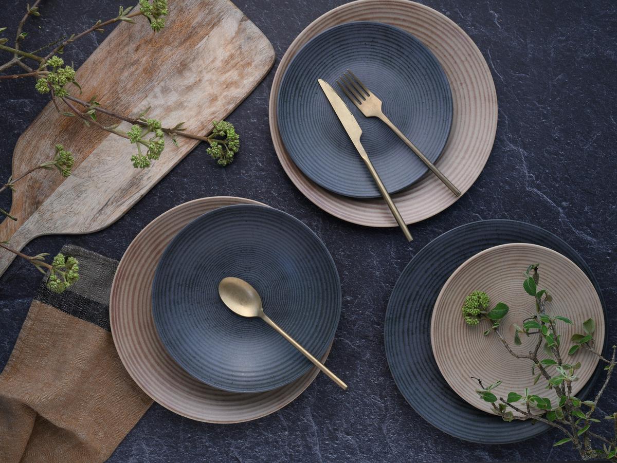 Tafelservice Catania Steinzeug Anthrazit Sandfarben - Sandfarben/Anthrazit, Design, Keramik - Creatable