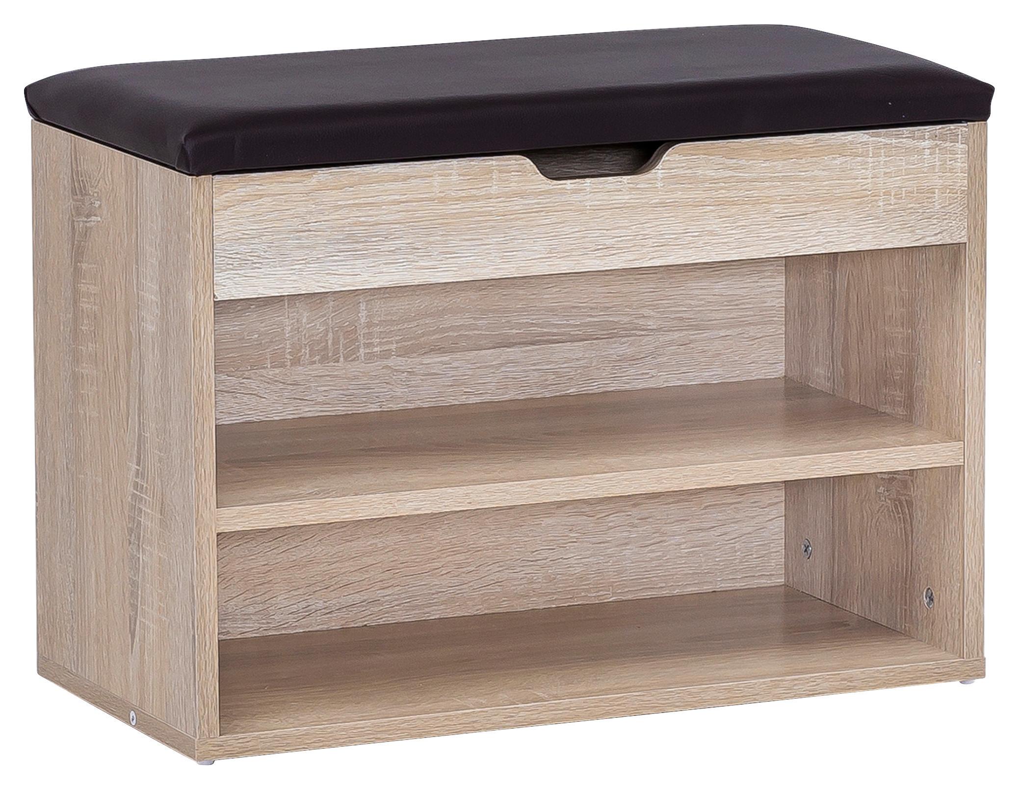 Lavice s botníkem Sofia dub sonoma - černá/Sonoma dub, Konvenční, kompozitní dřevo/textil (60/40/30cm) - MID.YOU