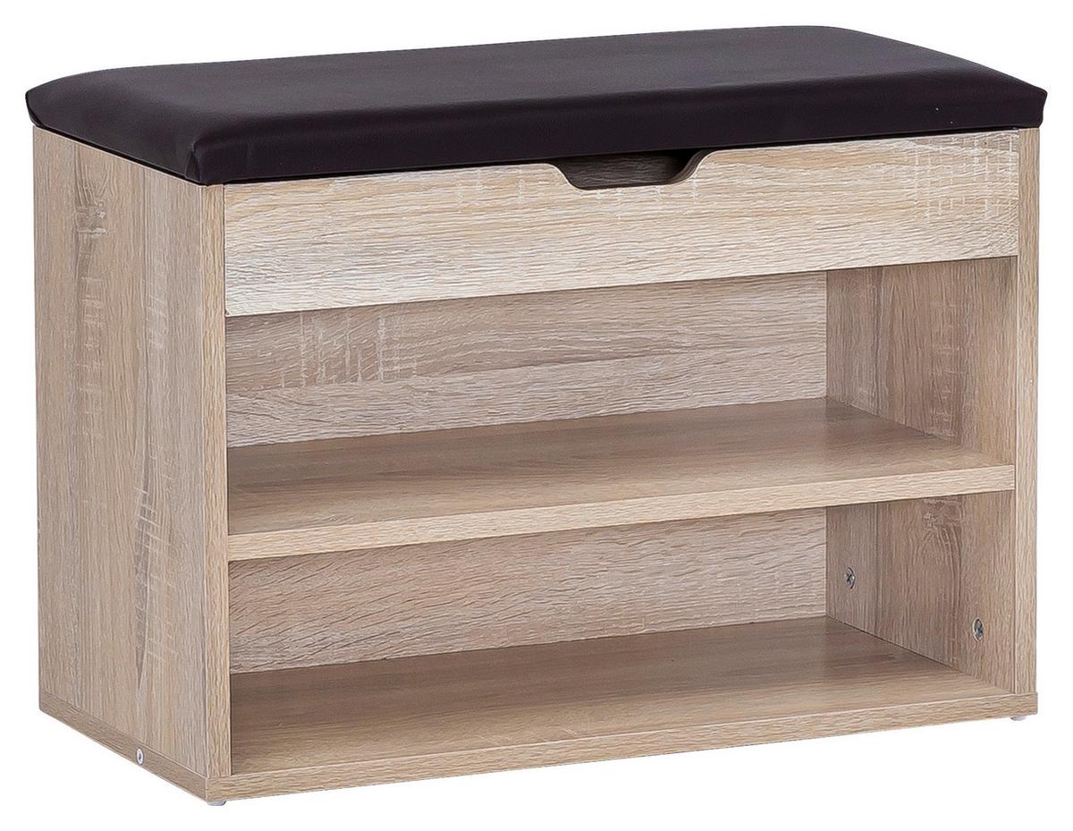 Lavica na topánky Sofia dub sonoma - čierna/dub sonoma, Konventionell, kompozitné drevo/textil (60/40/30cm) - MID.YOU